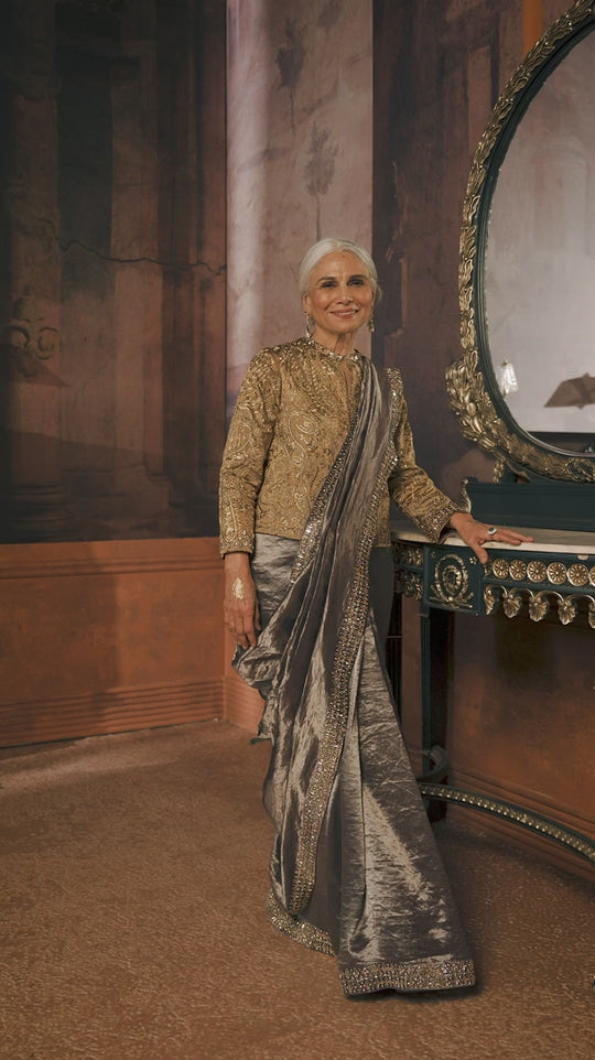Seema Gujral - Grey Tissue Saree