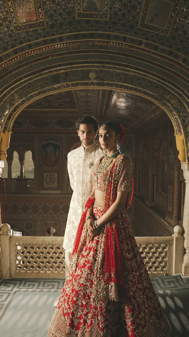 Seema Gujral - Ivory Gold Sherwani Set