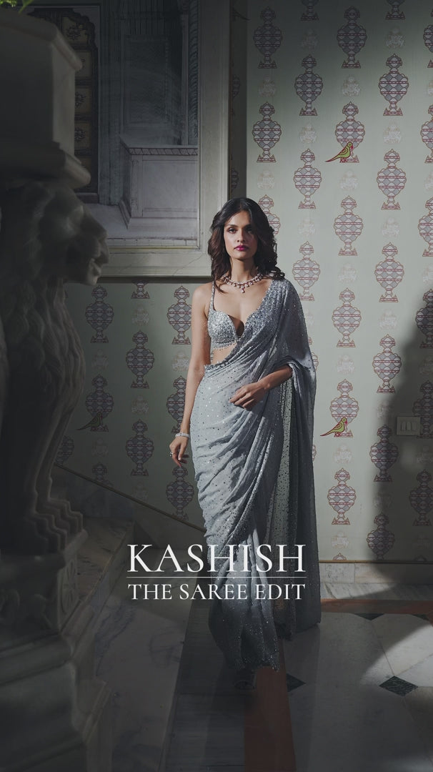 Seema Gujral - Silver Shimmer Georgette Saree