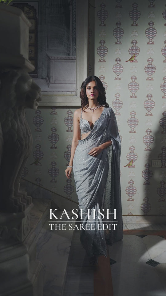 Seema Gujral - Silver Shimmer Georgette Saree