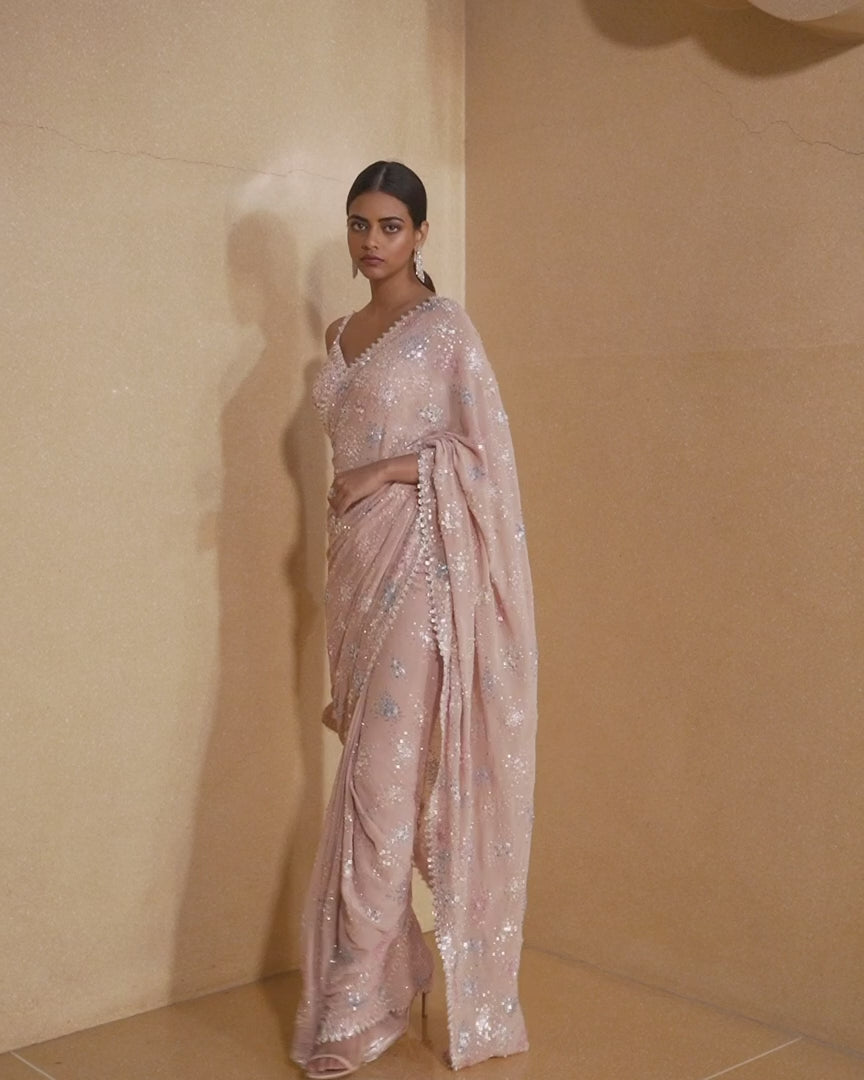 Seema Gujral - Soft Pink Metallic Saree
