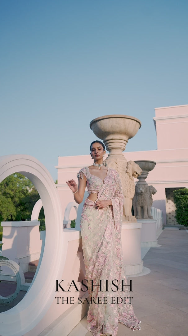 Seema Gujral - Mint Green Multi-Coloured Floral Saree