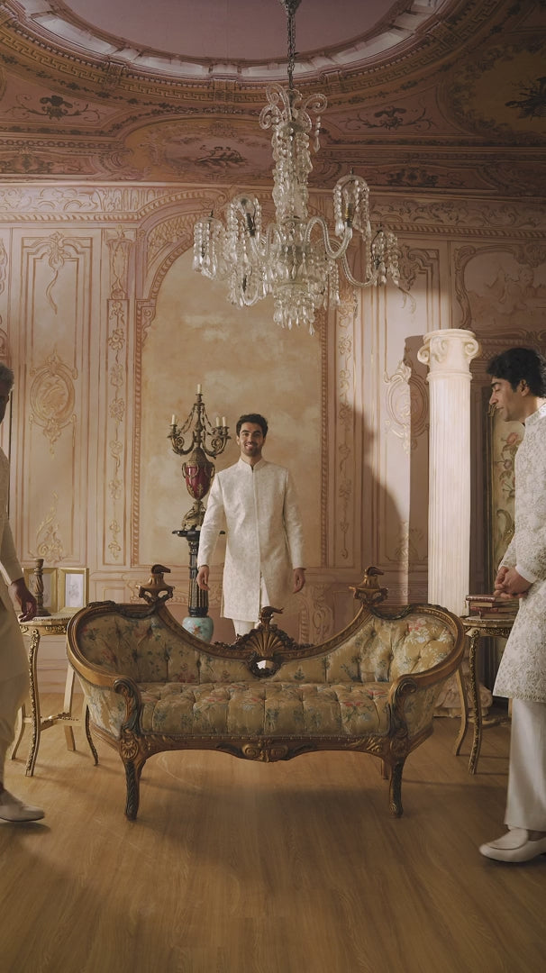 Seema Gujral - Ivory Gold Sherwani Set