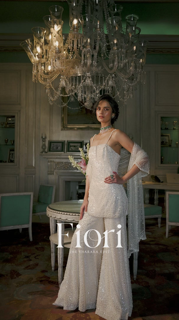 Seema Gujral - Ivory Pearl Sharara Set