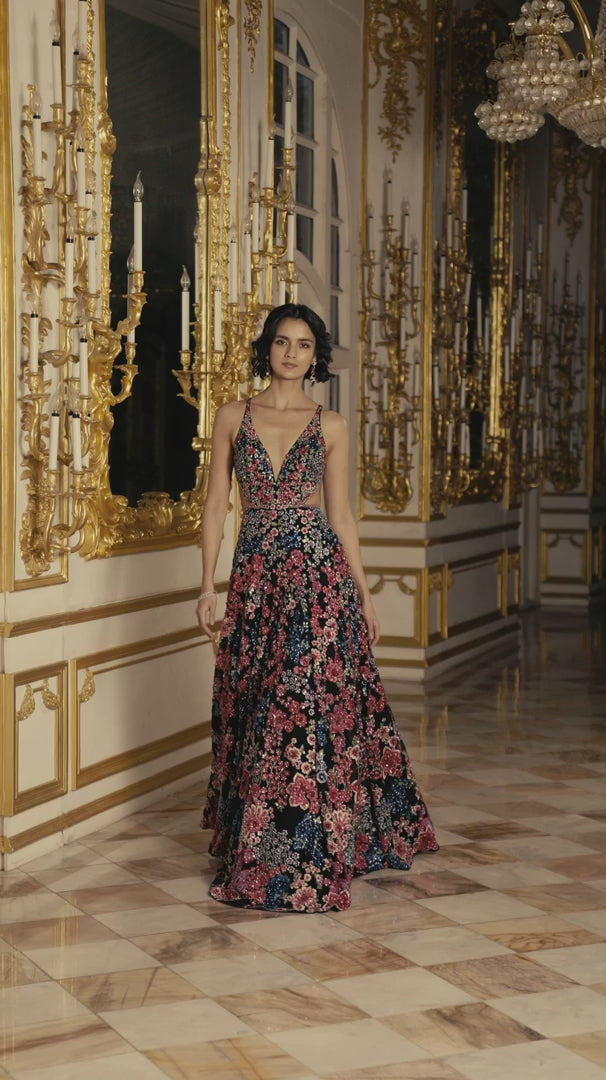 Seema Gujral - Multi-Coloured Floral Gown