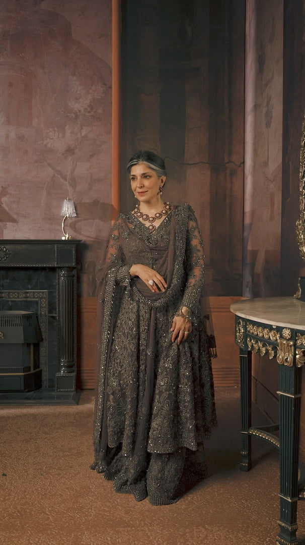 Seema Gujral - Charcoal Jacket Lehenga Set