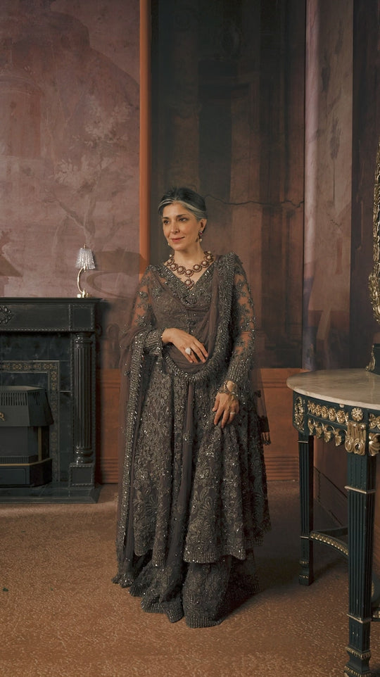 Seema Gujral - Charcoal Jacket Lehenga Set