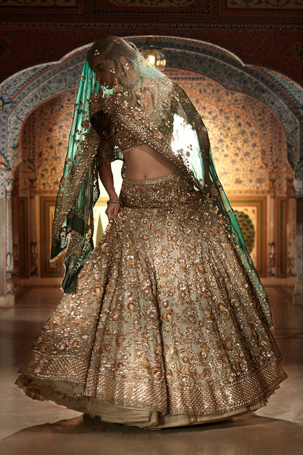 Seema Gujral - Champagne Zardozi Lehenga Set