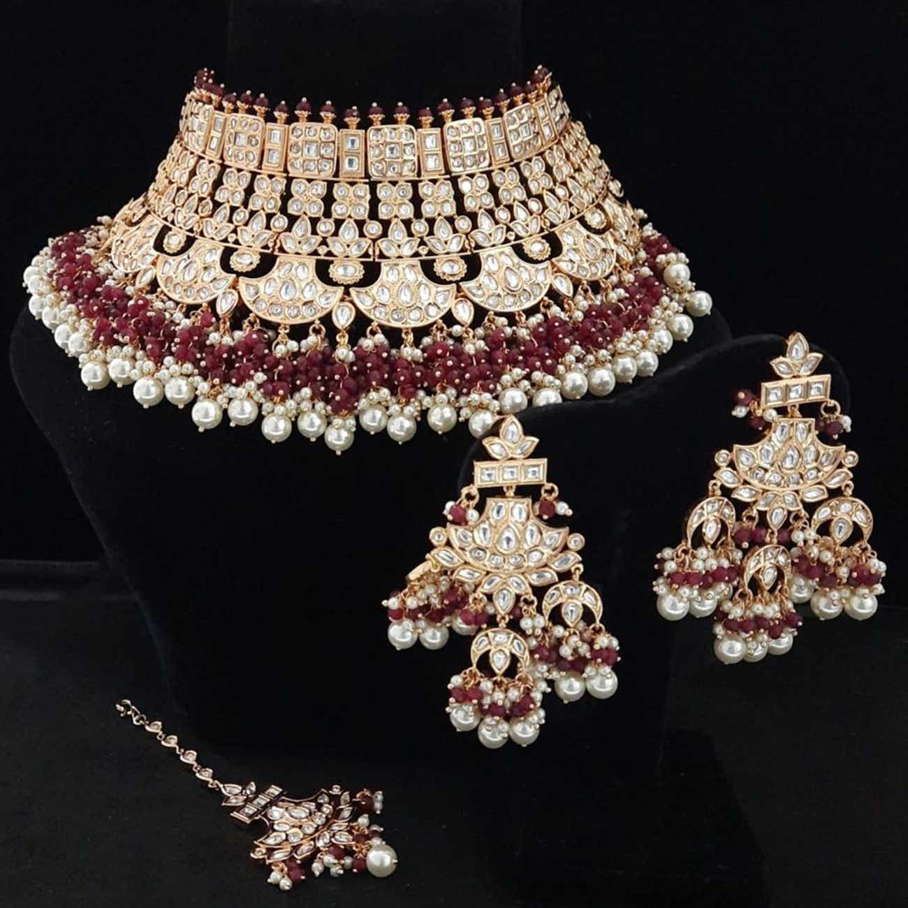 Gold_Red_Ethnic Indian Jewelry necklace with earings