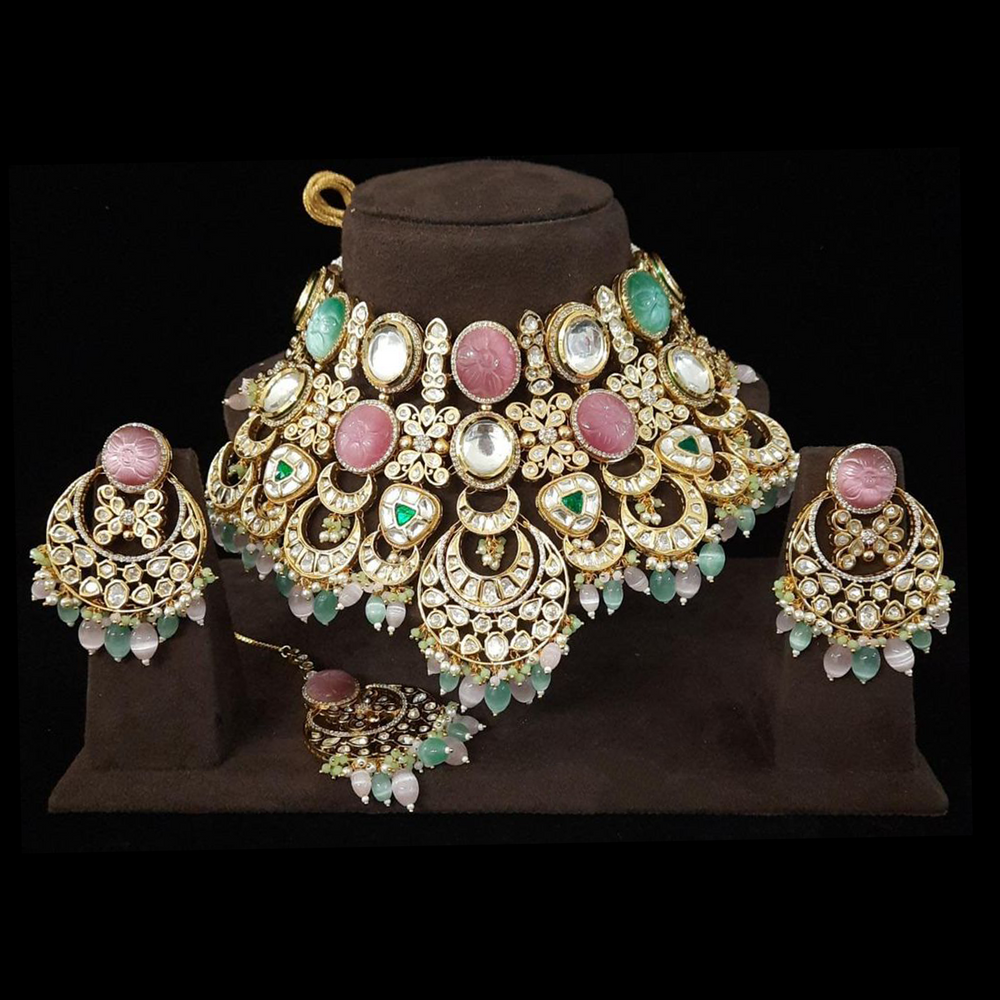 Gold_Green_Pink_ Ethnic Indian Jewelry necklace with earings
