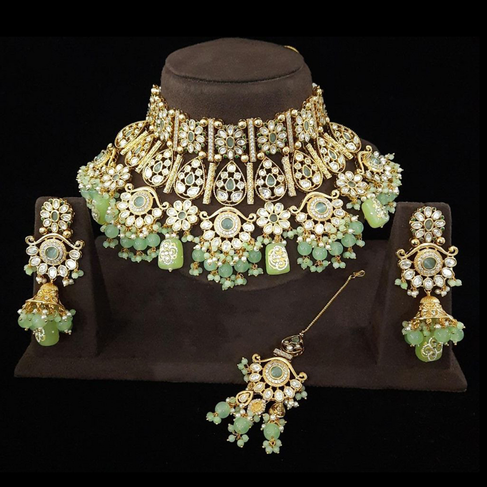 Gold_Green Ethnic Indian Jewelry necklace with earings
