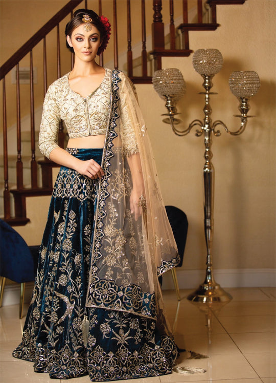 Soha Blue Velvet Lehenga