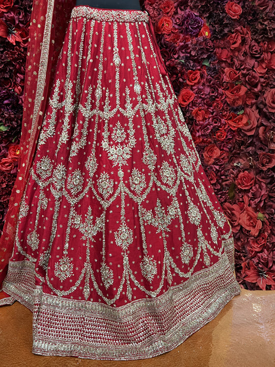 Red Embroidered Bridal Lehenga Choli Latest 2998LG17