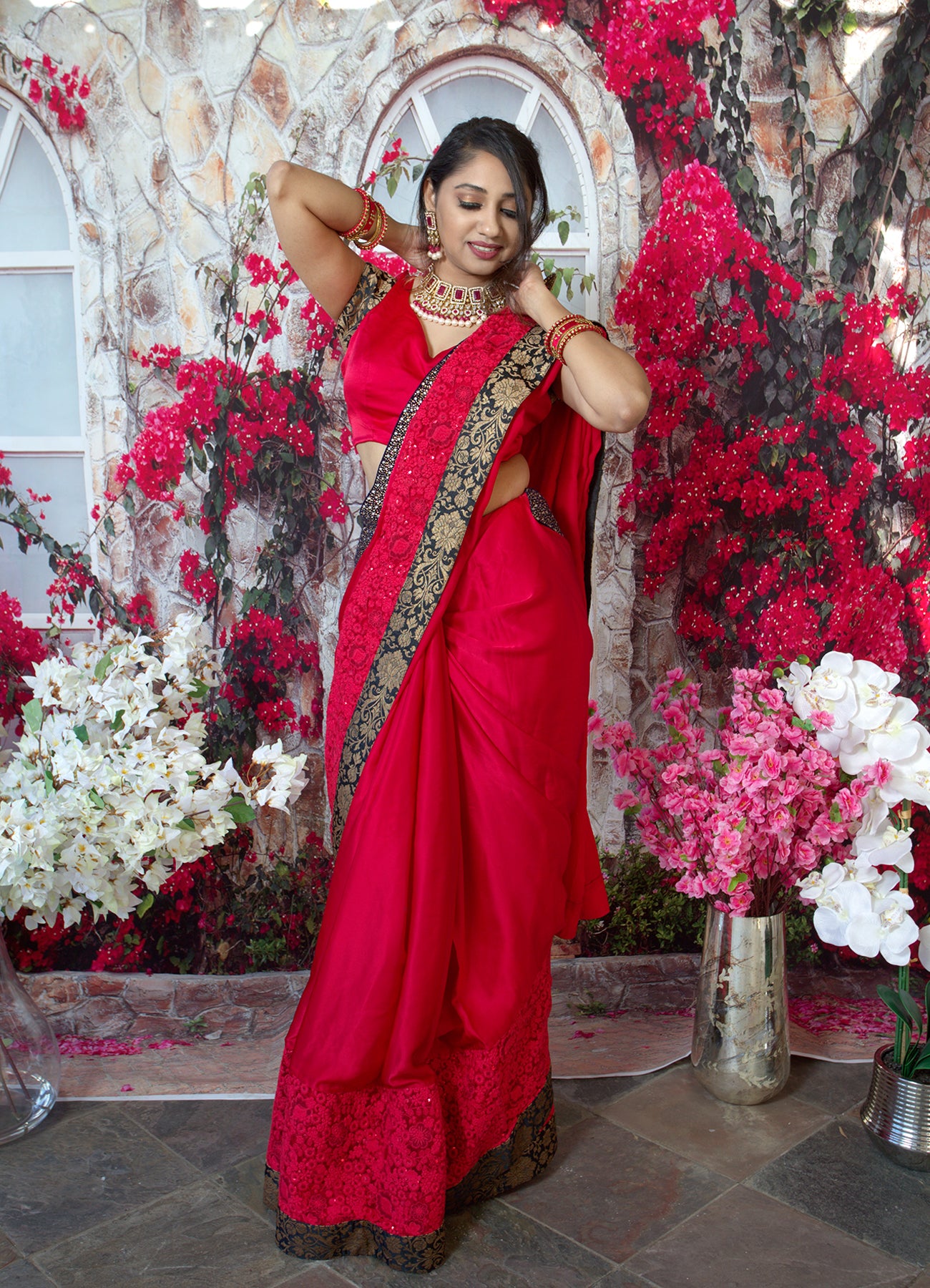 Red_Bright_Indian Bridal Wear_Saree_Blouse