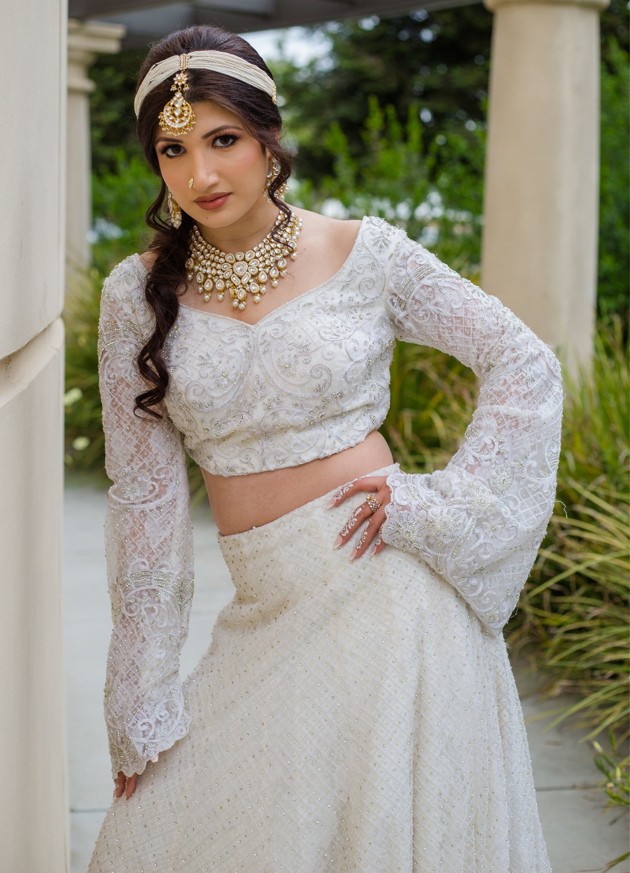 White Engagement Sequin & Bead work Lehenga: Bridal Reception Outfit – B  Anu Designs