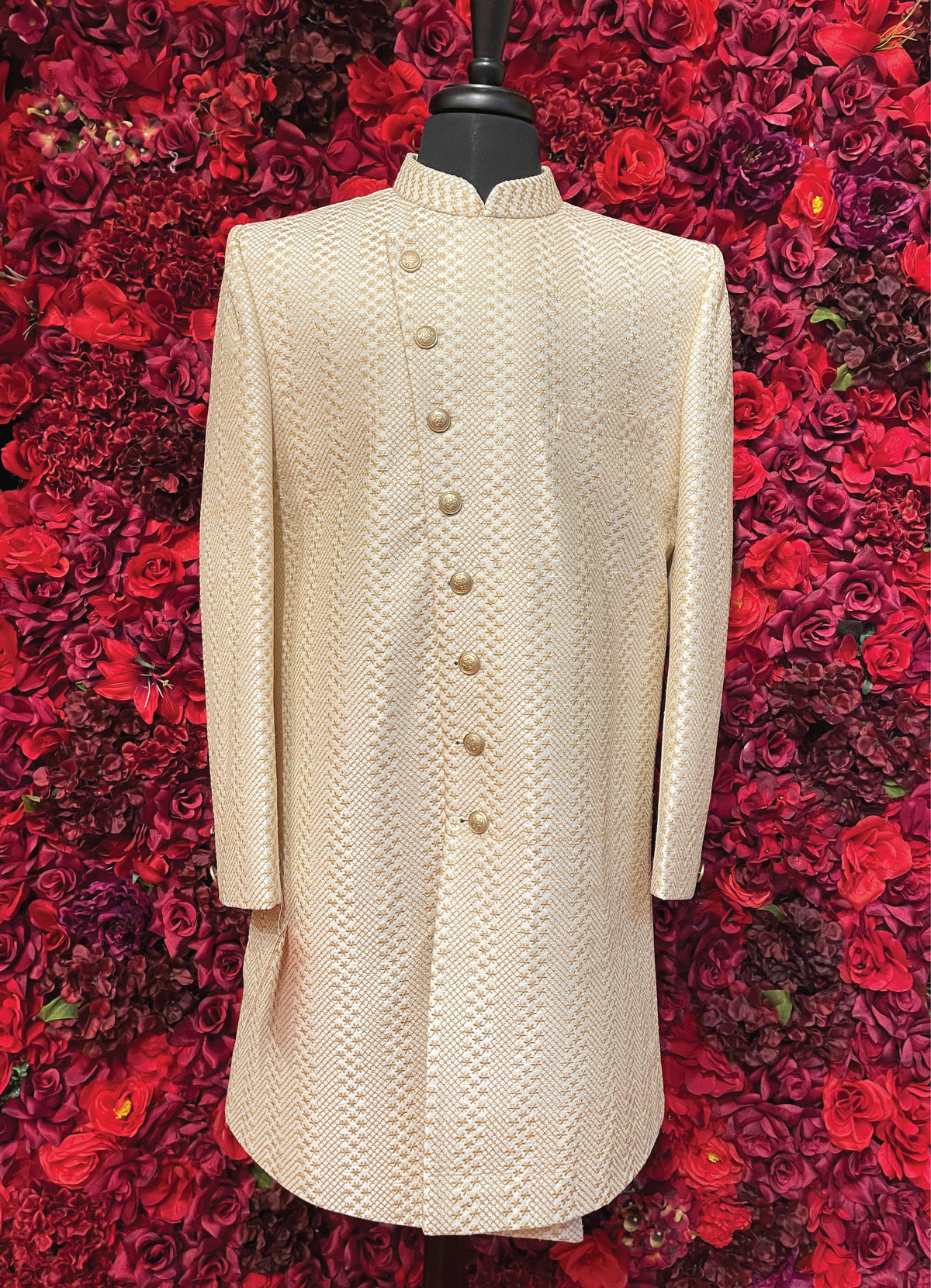 Mens Ivory Gold Sherwani_Groom Wear