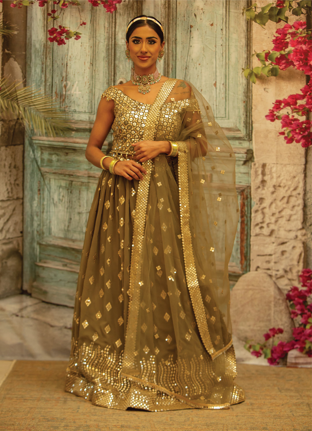 Bridal pastel olive Lehenga_Indian Wear