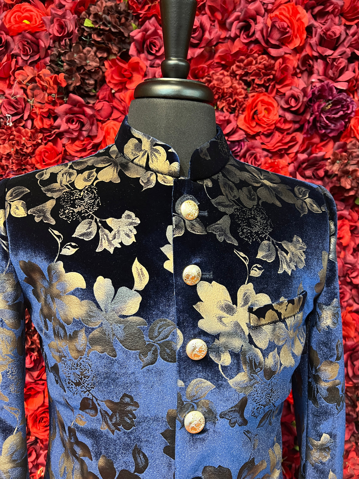 Velvety Navy Blue floral sherwani