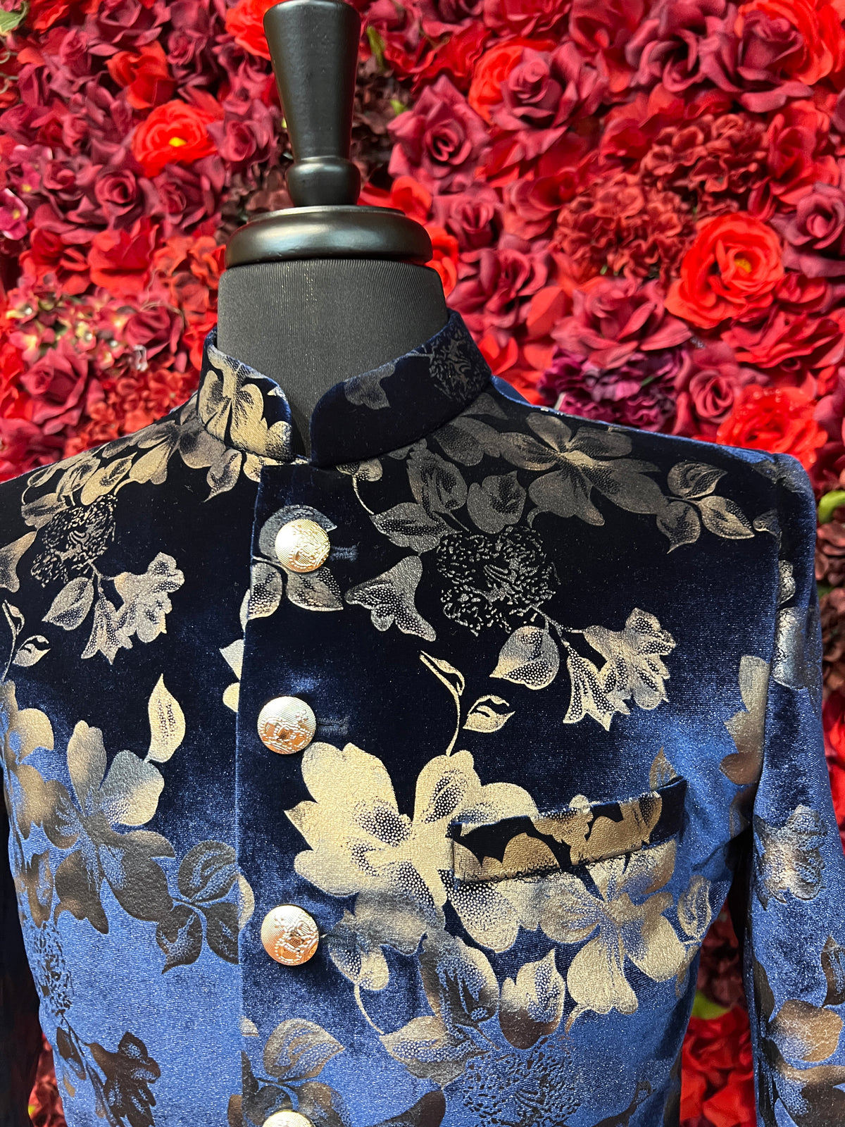 Velvety Navy Blue floral sherwani