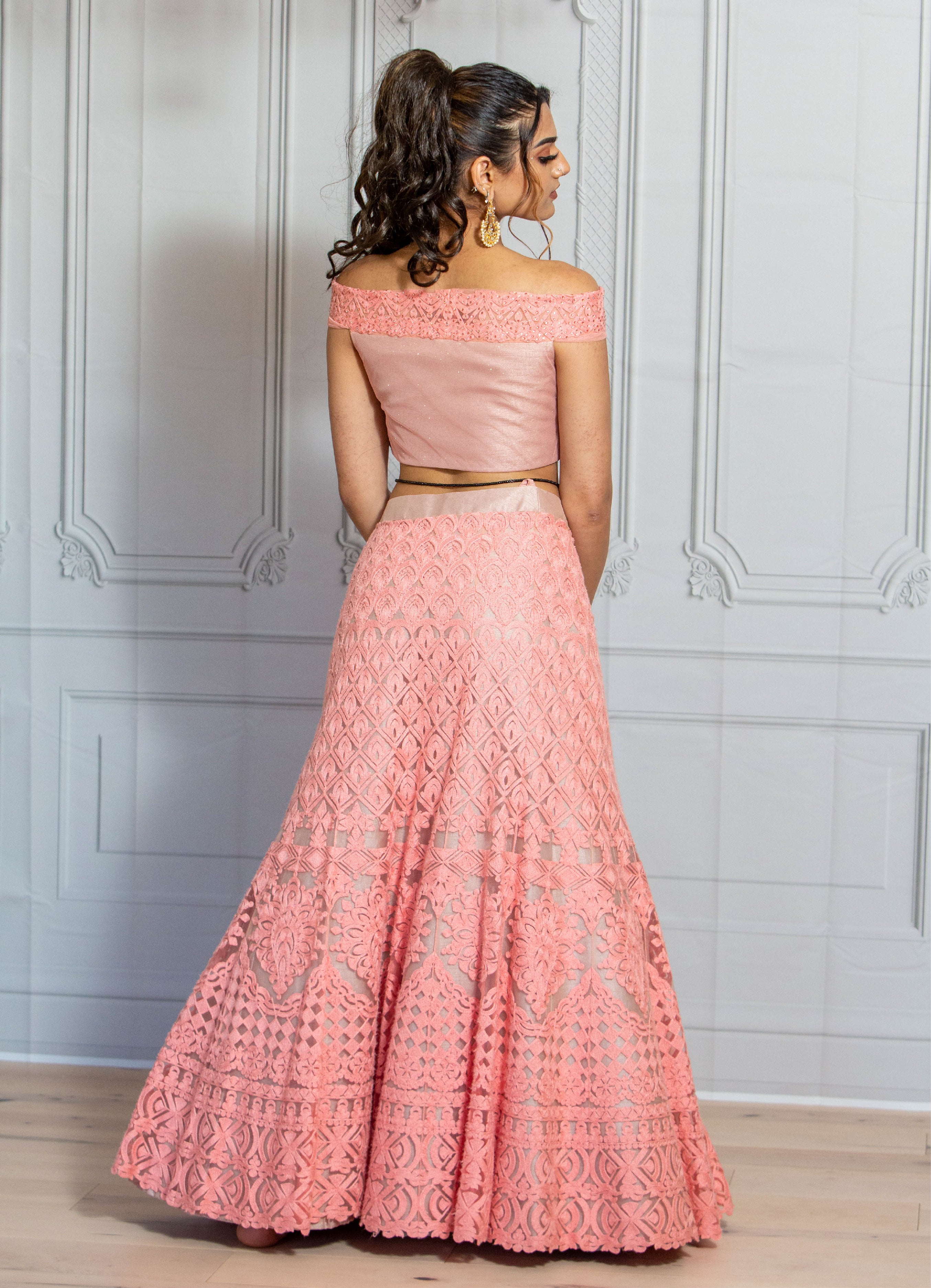 Ethnic Peach Color Fancy Heavy Embroidery Bridal Wedding Wear Lehenga Choli  -3032144054