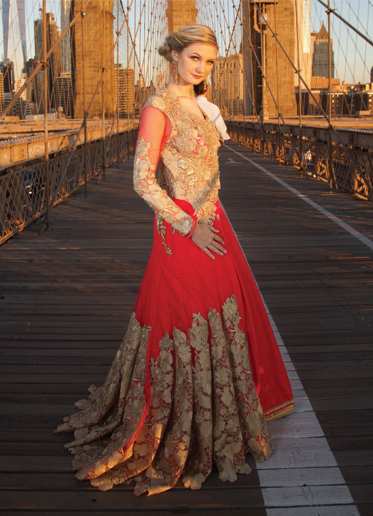 Apple Red Gown Set with Multi-Colored Embroidery and Abla - Seasons India