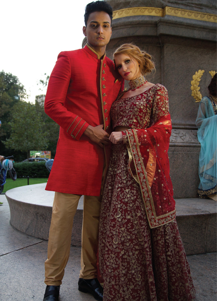 Red Bridal Lehenga and White Groom sherwani – Ricco India
