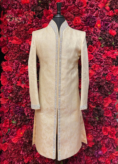 Mens Ivory Gold Sherwani_Groom Wear