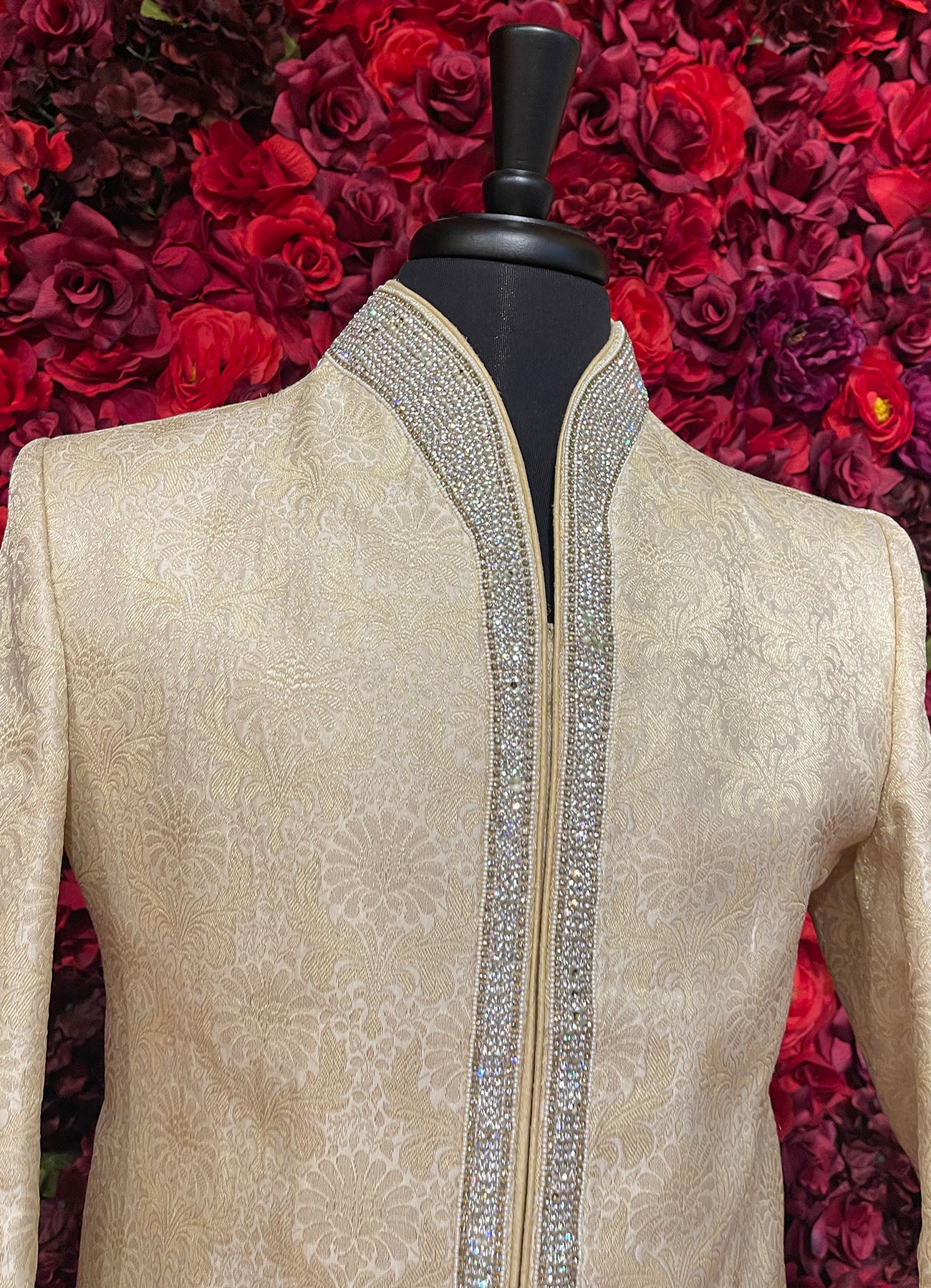 Mens Ivory Gold Sherwani_Groom Wear