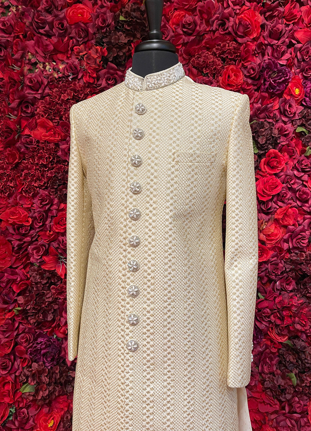 Mens Ivory Gold Sherwani_Groom Wear