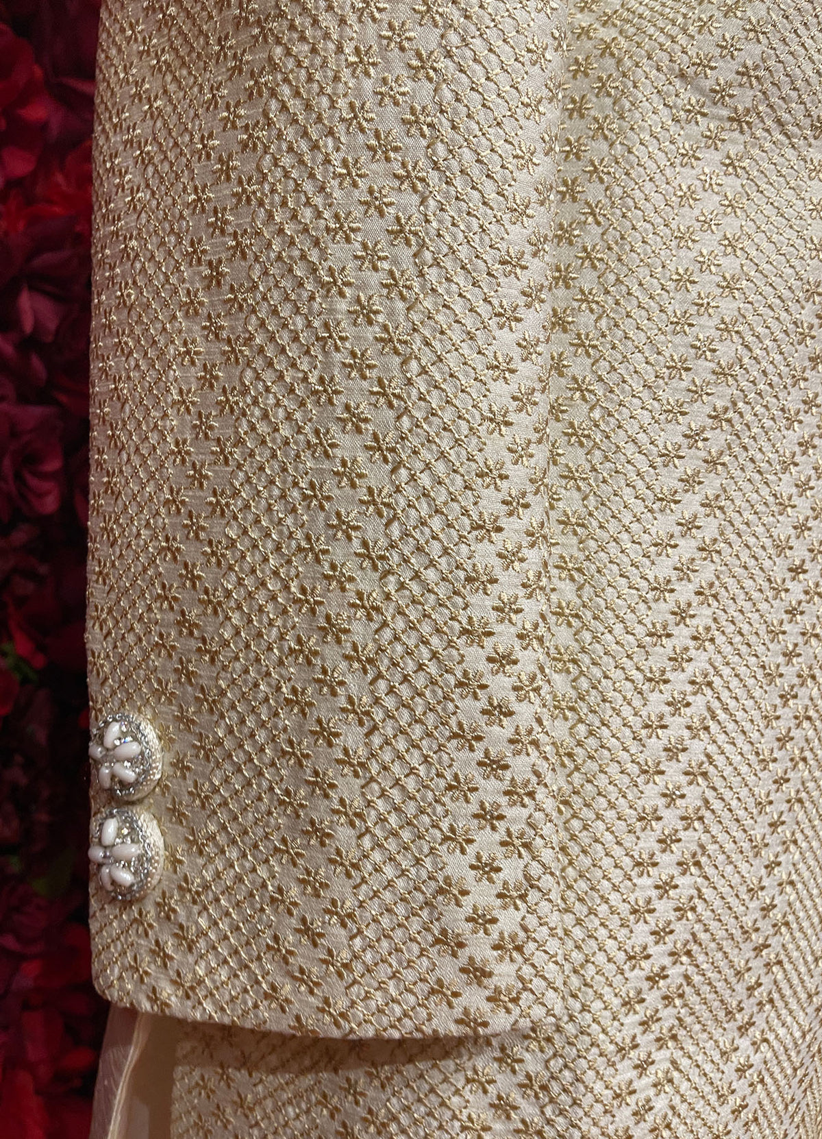 Mens Ivory Gold Sherwani_Groom Wear