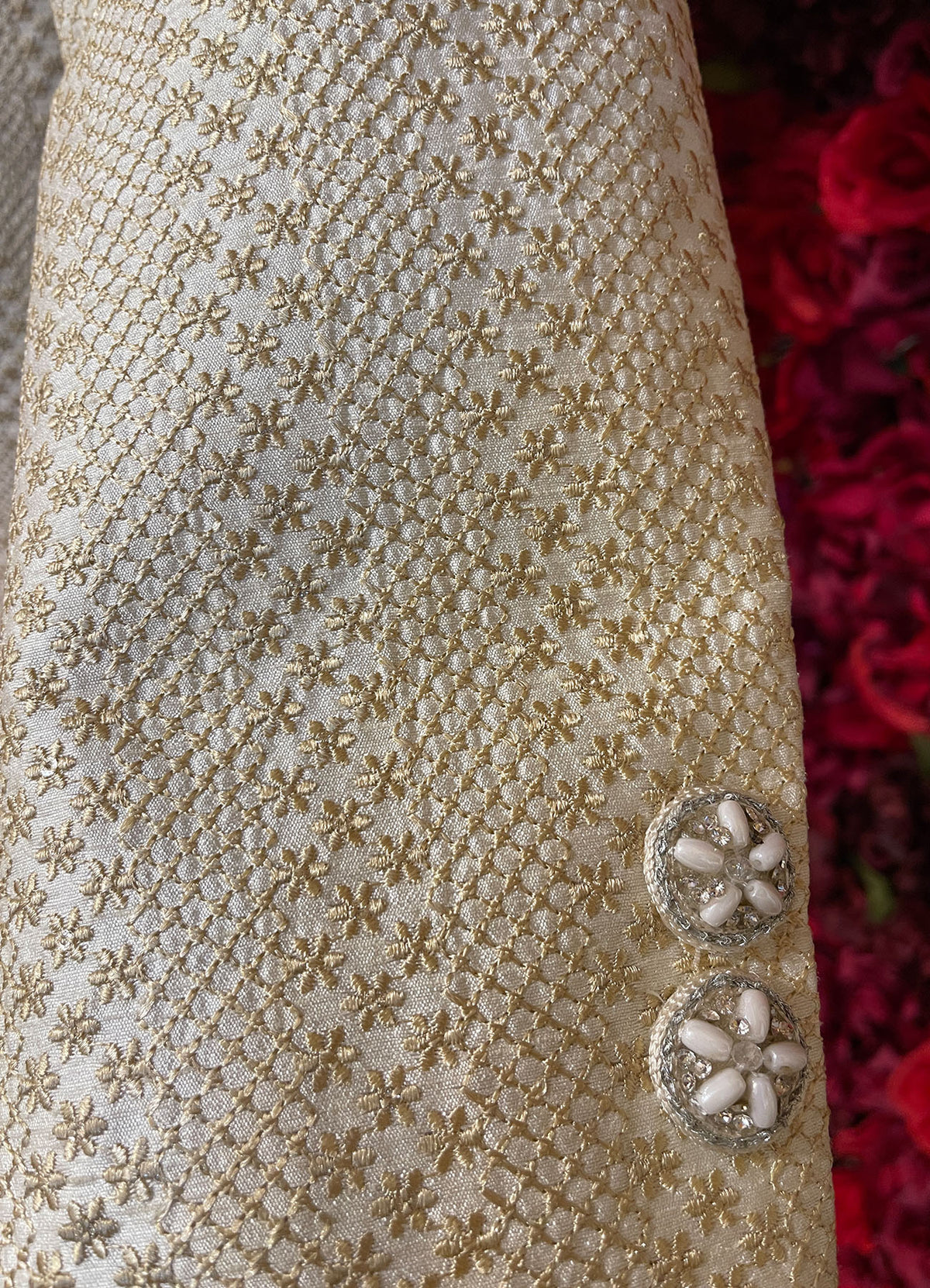 Mens Ivory Gold Sherwani_Groom Wear