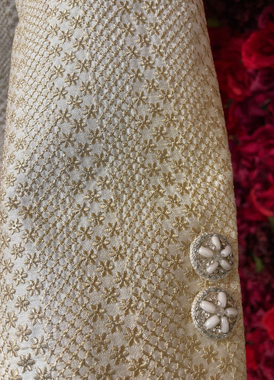 Mens Ivory Gold Sherwani_Groom Wear