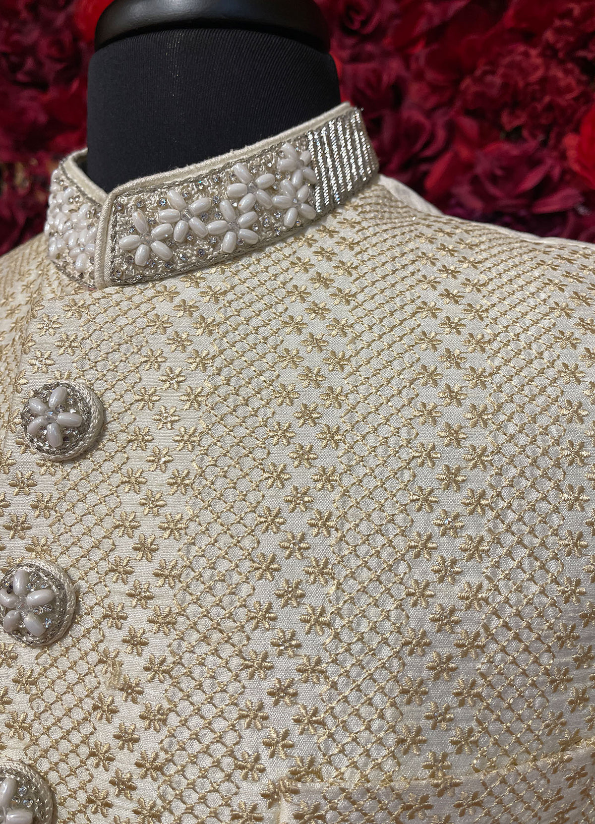 Mens Ivory Gold Sherwani_Groom Wear