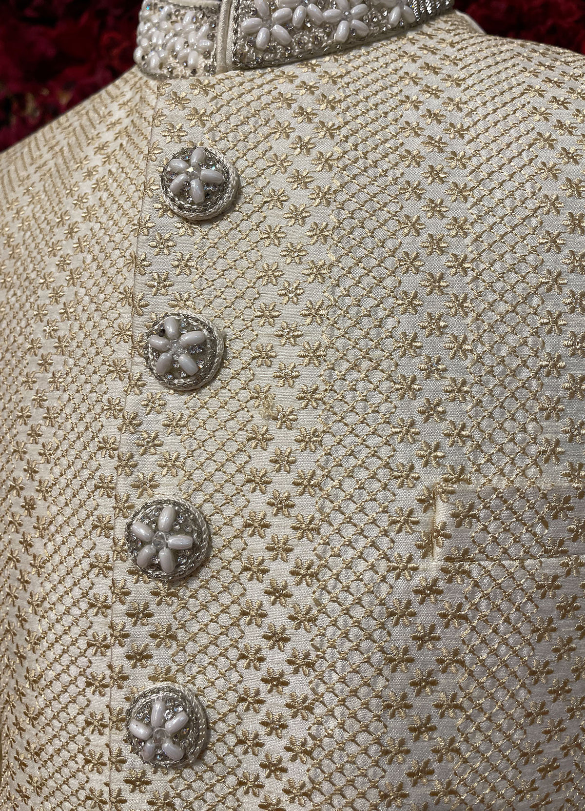 Mens Ivory Gold Sherwani_Groom Wear