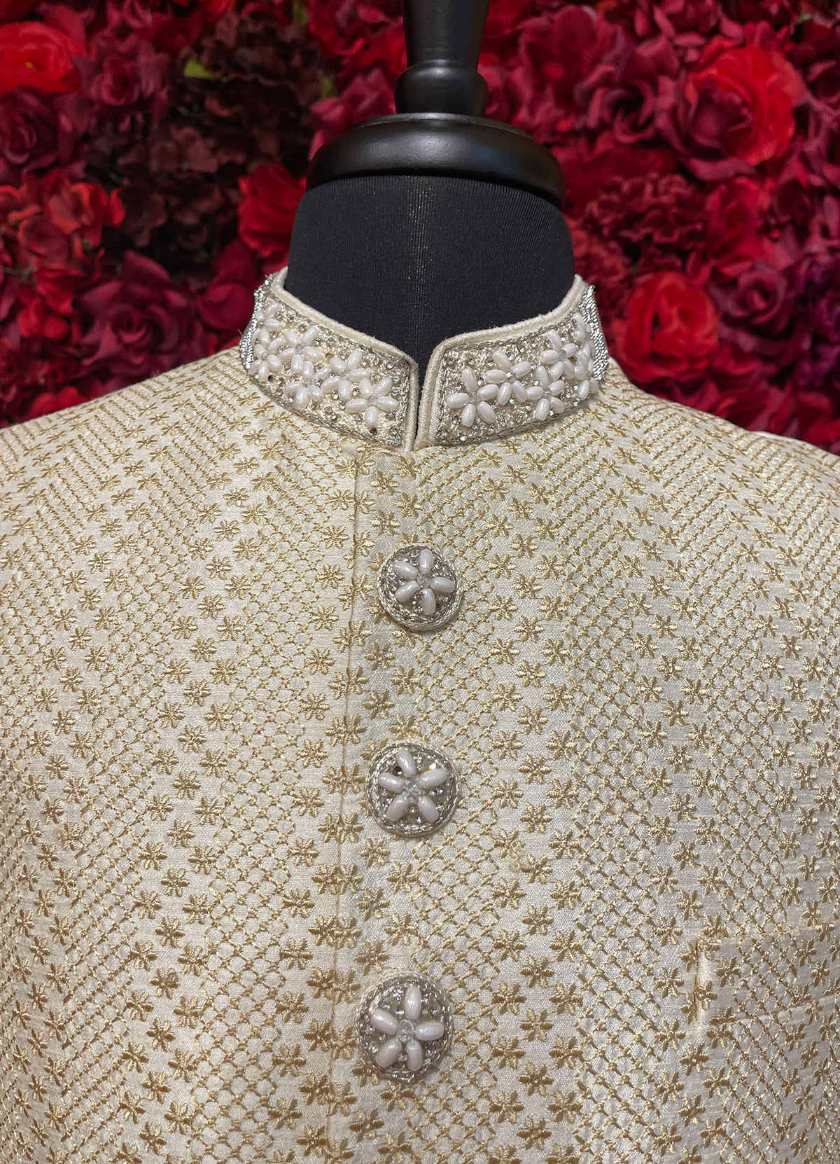Mens Ivory Gold Sherwani_Groom Wear