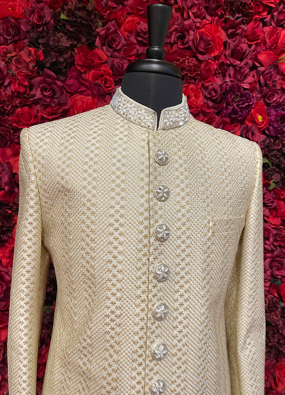 Mens Ivory Gold Sherwani_Groom Wear