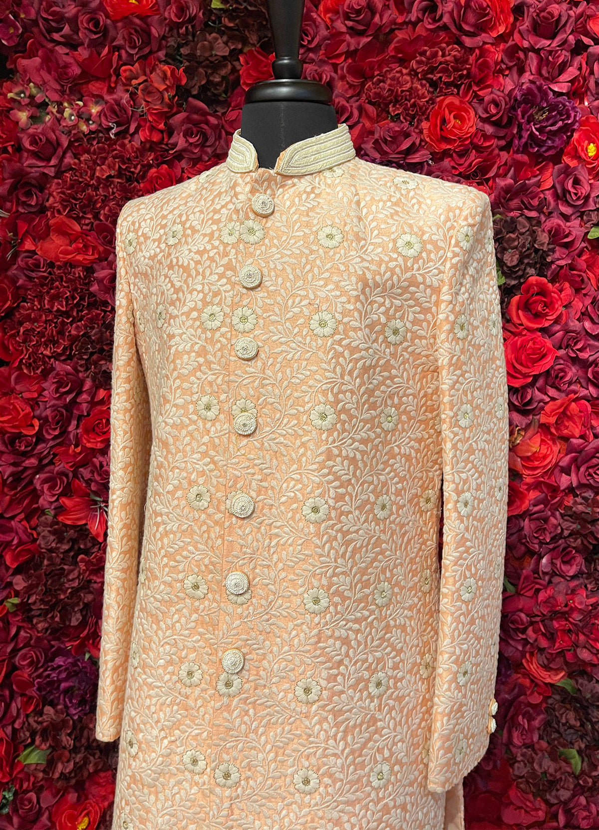 Mens Ivory orange Sherwani_Groom Wear