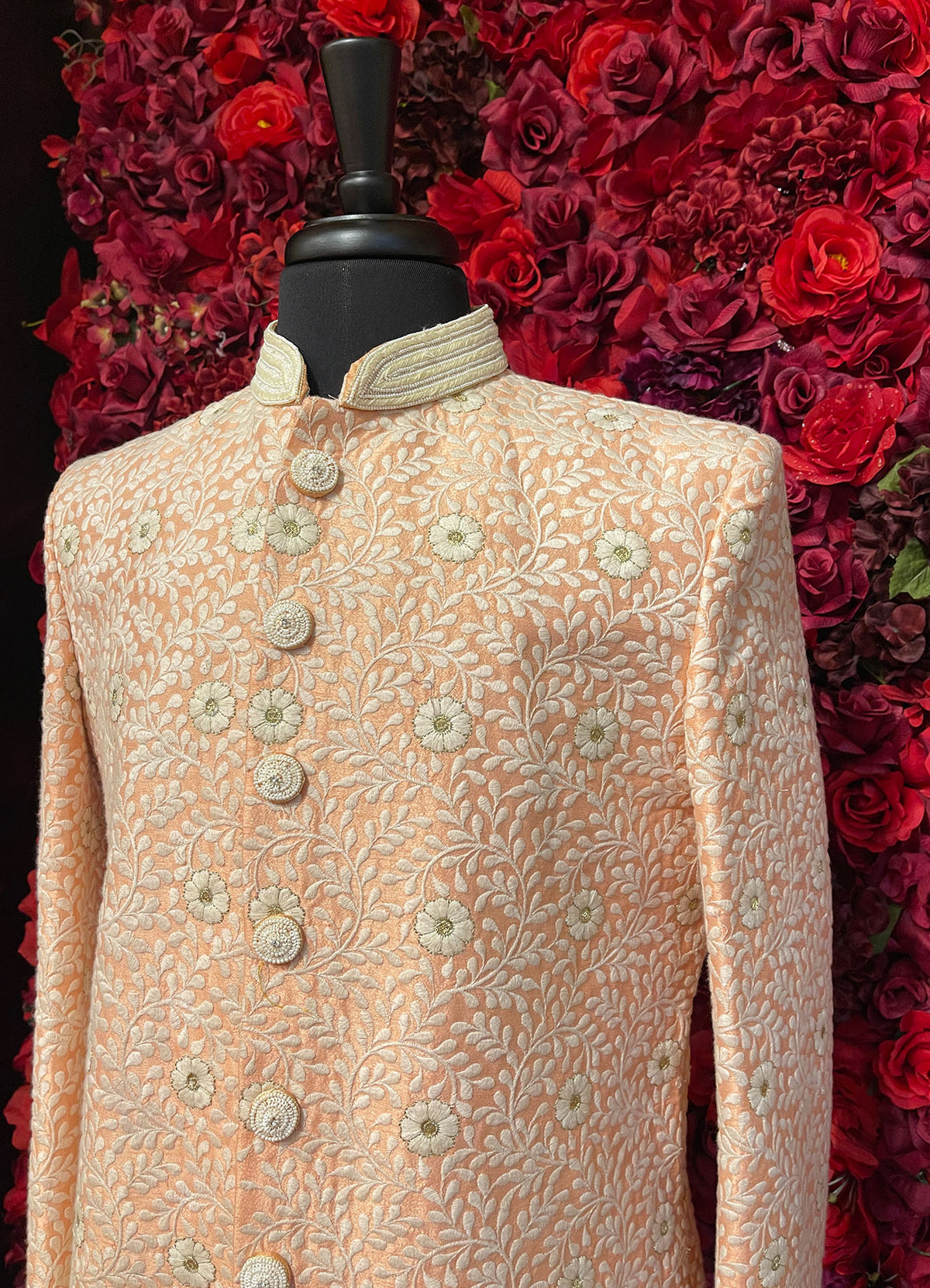 Mens Ivory orange Sherwani_Groom Wear