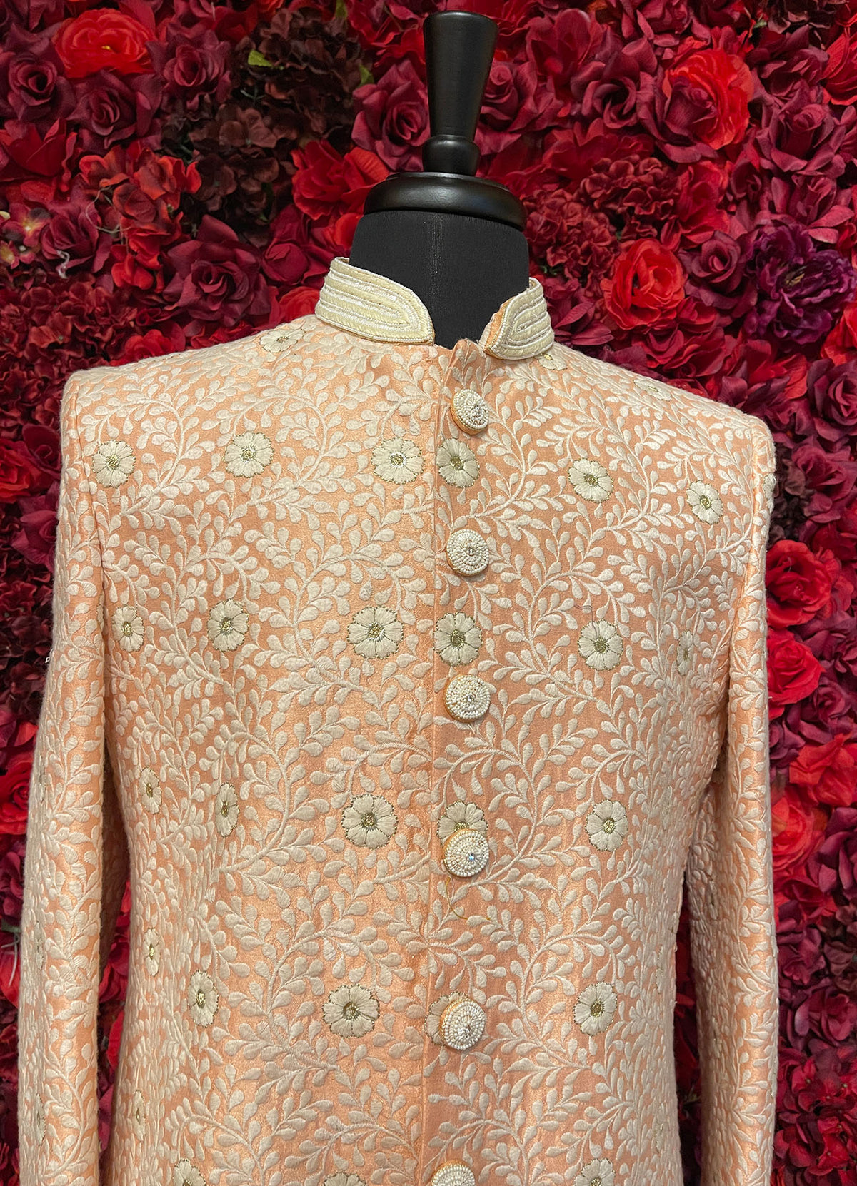 Mens Ivory orange Sherwani_Groom Wear