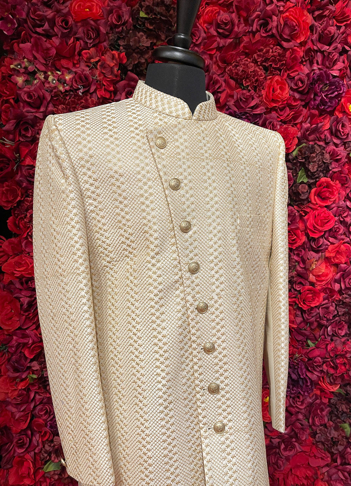 Mens Ivory Gold Sherwani_Groom Wear