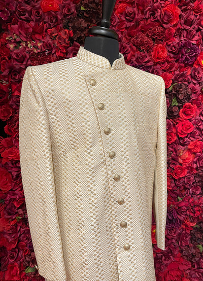 Mens Ivory Gold Sherwani_Groom Wear