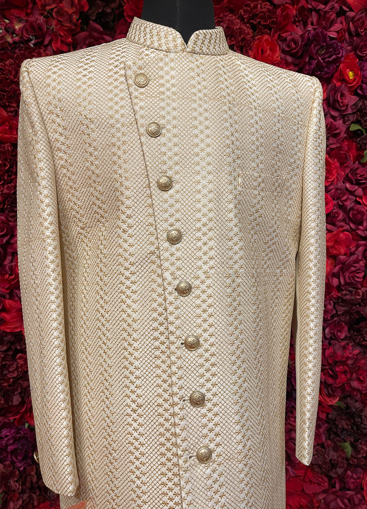 Mens Ivory Gold Sherwani_Groom Wear