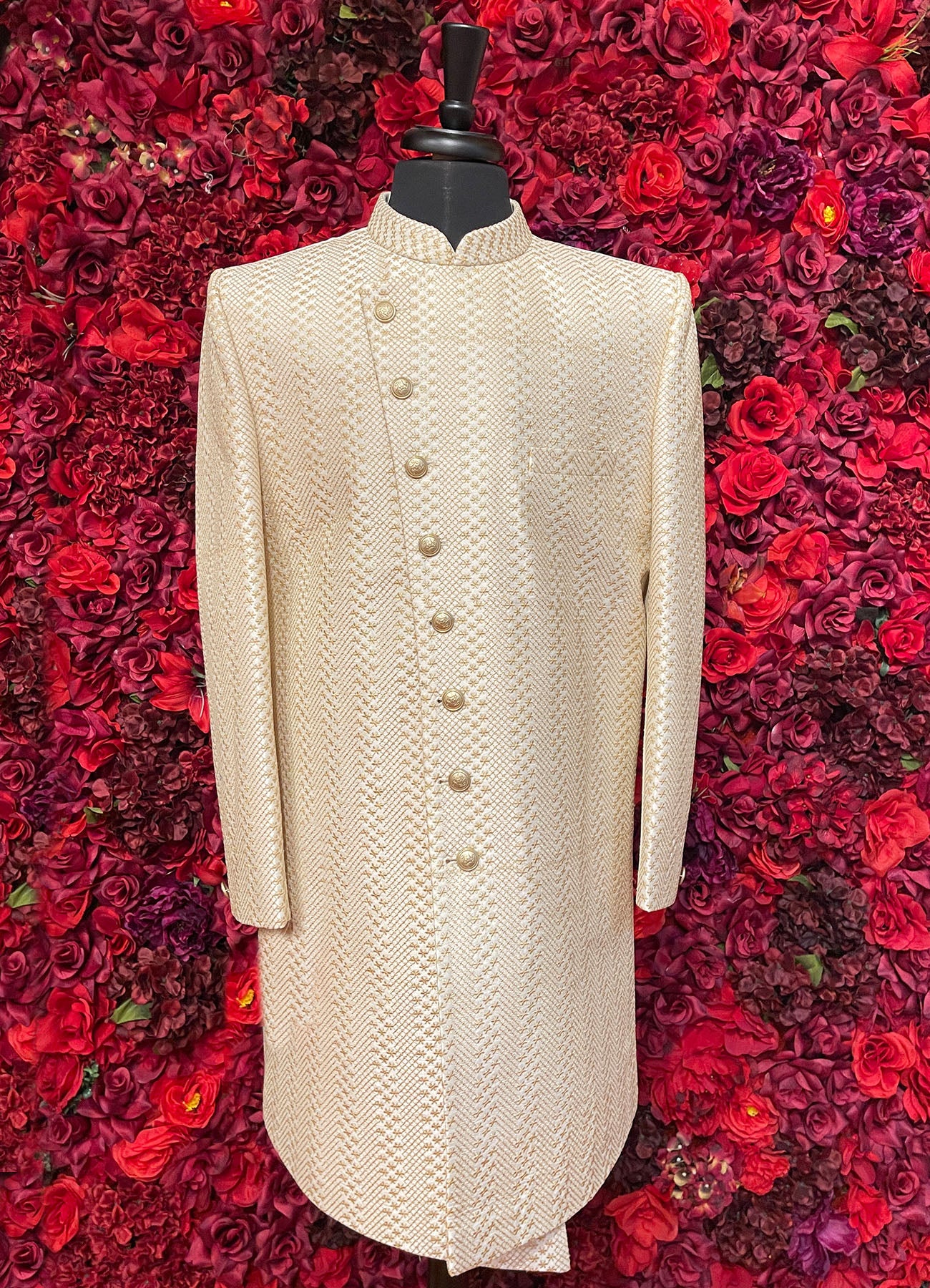 Mens Ivory Gold Sherwani_Groom Wear