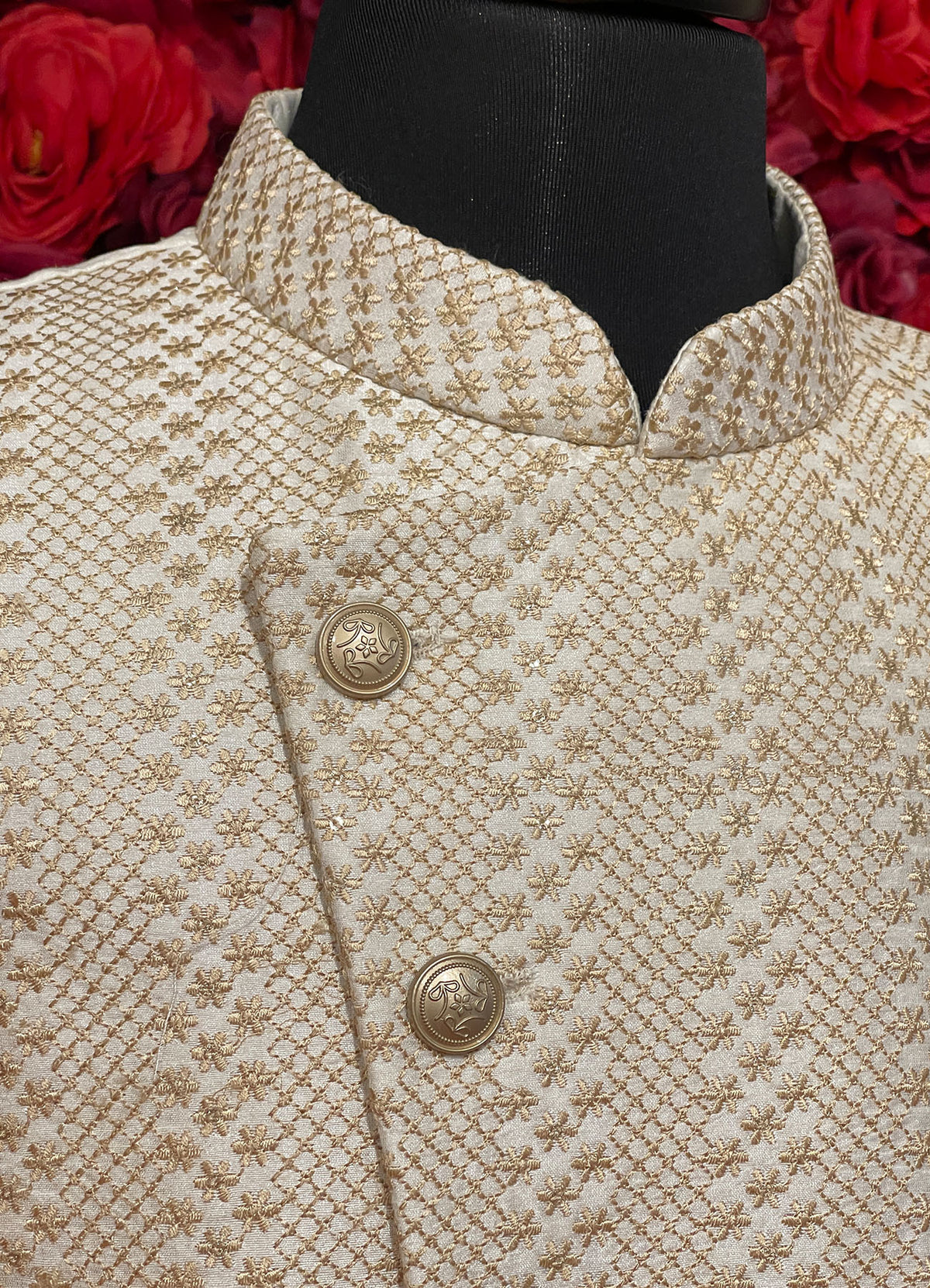 Mens Ivory Gold Sherwani_Groom Wear
