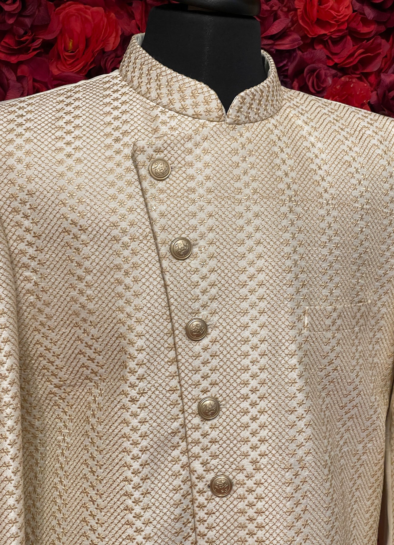 Mens Ivory Gold Sherwani_Groom Wear