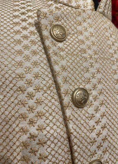 Mens Ivory Gold Sherwani_Groom Wear