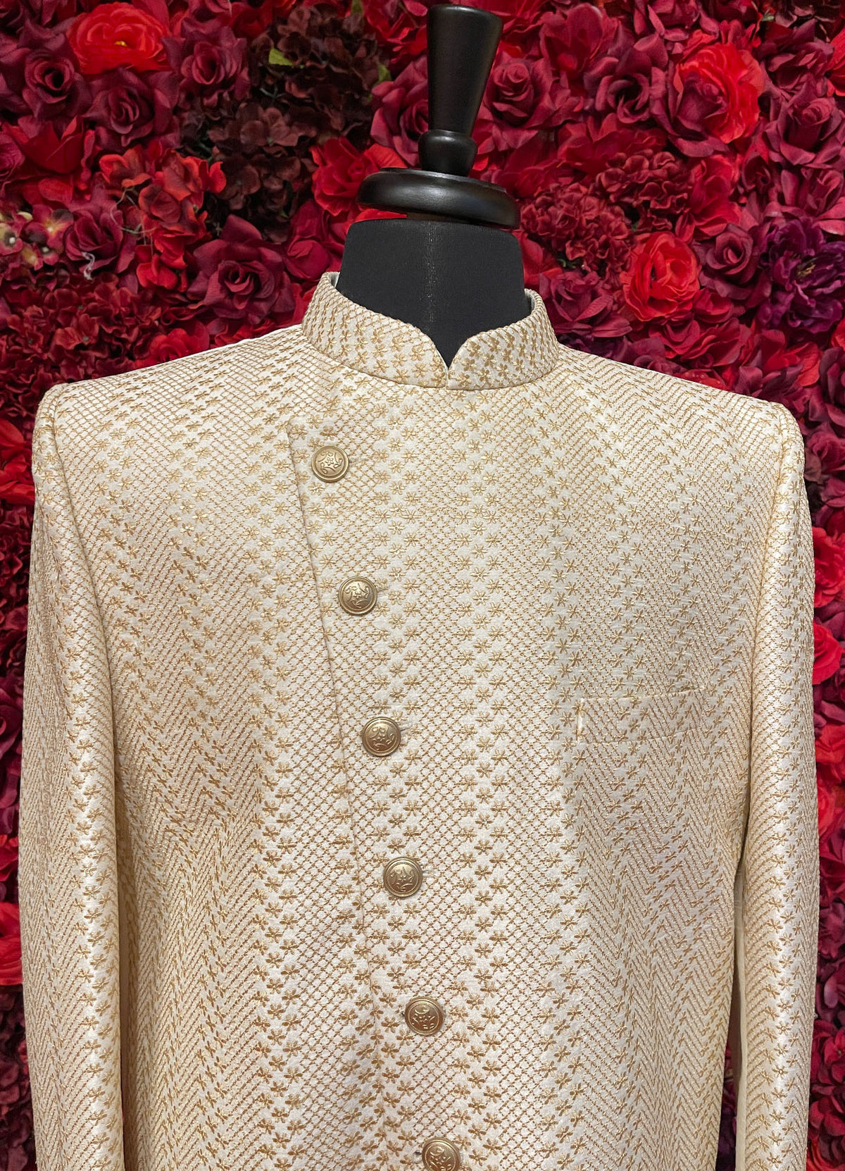 Mens Ivory Gold Sherwani_Groom Wear