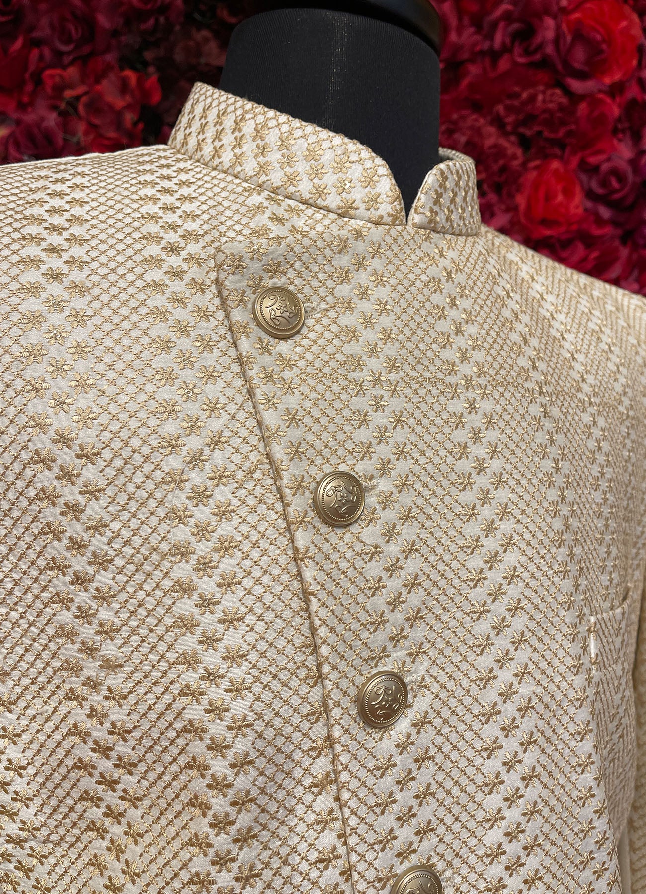 Mens Ivory Gold Sherwani_Groom Wear