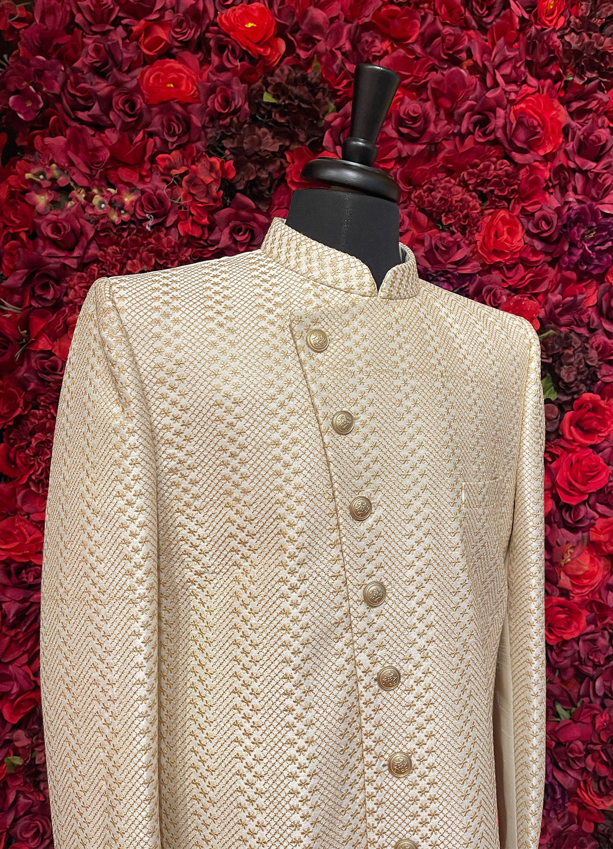 Mens Ivory Gold Sherwani_Groom Wear