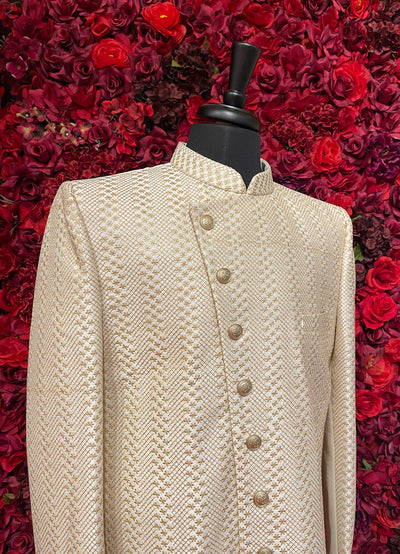 Mens Ivory Gold Sherwani_Groom Wear